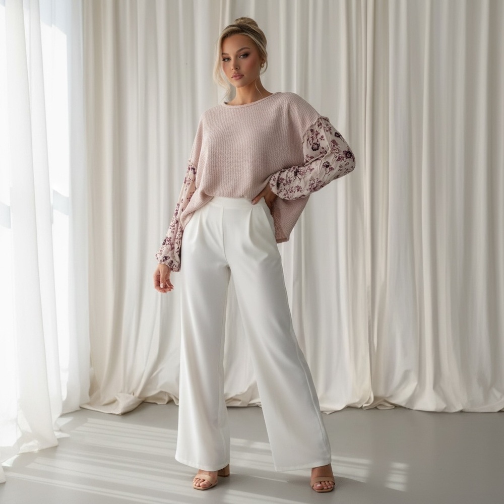 Knox rose long sleeve top floral split hem waffle